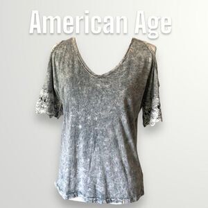 American Age, Bohemian Cold Shoulder Short Sleeve Top, Oversized Fit, Women’s XS